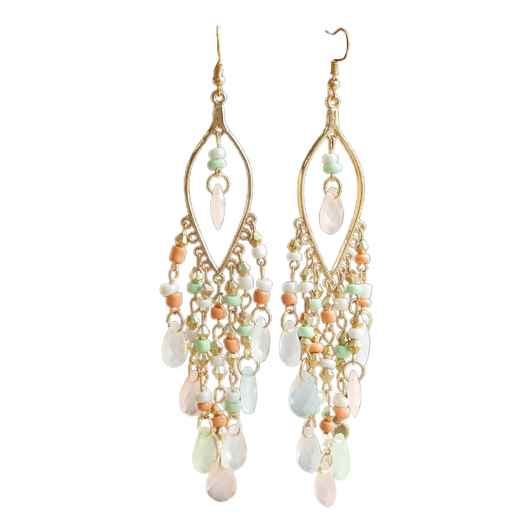 1 Pair Hook Earrings Tassels Bohemian Jewelry Multicolor Long Drop Earrings for Banquet Image 6