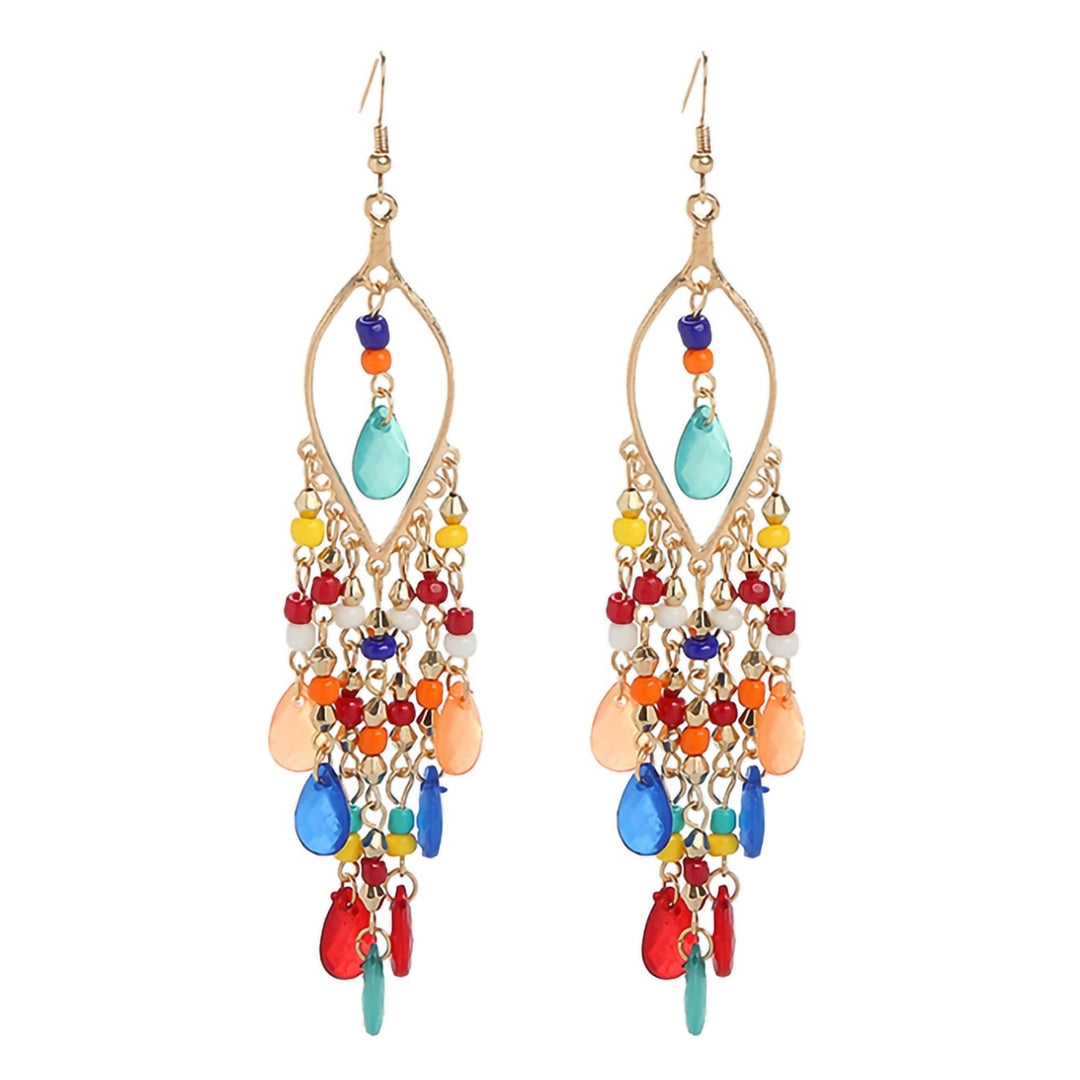 1 Pair Hook Earrings Tassels Bohemian Jewelry Multicolor Long Drop Earrings for Banquet Image 7