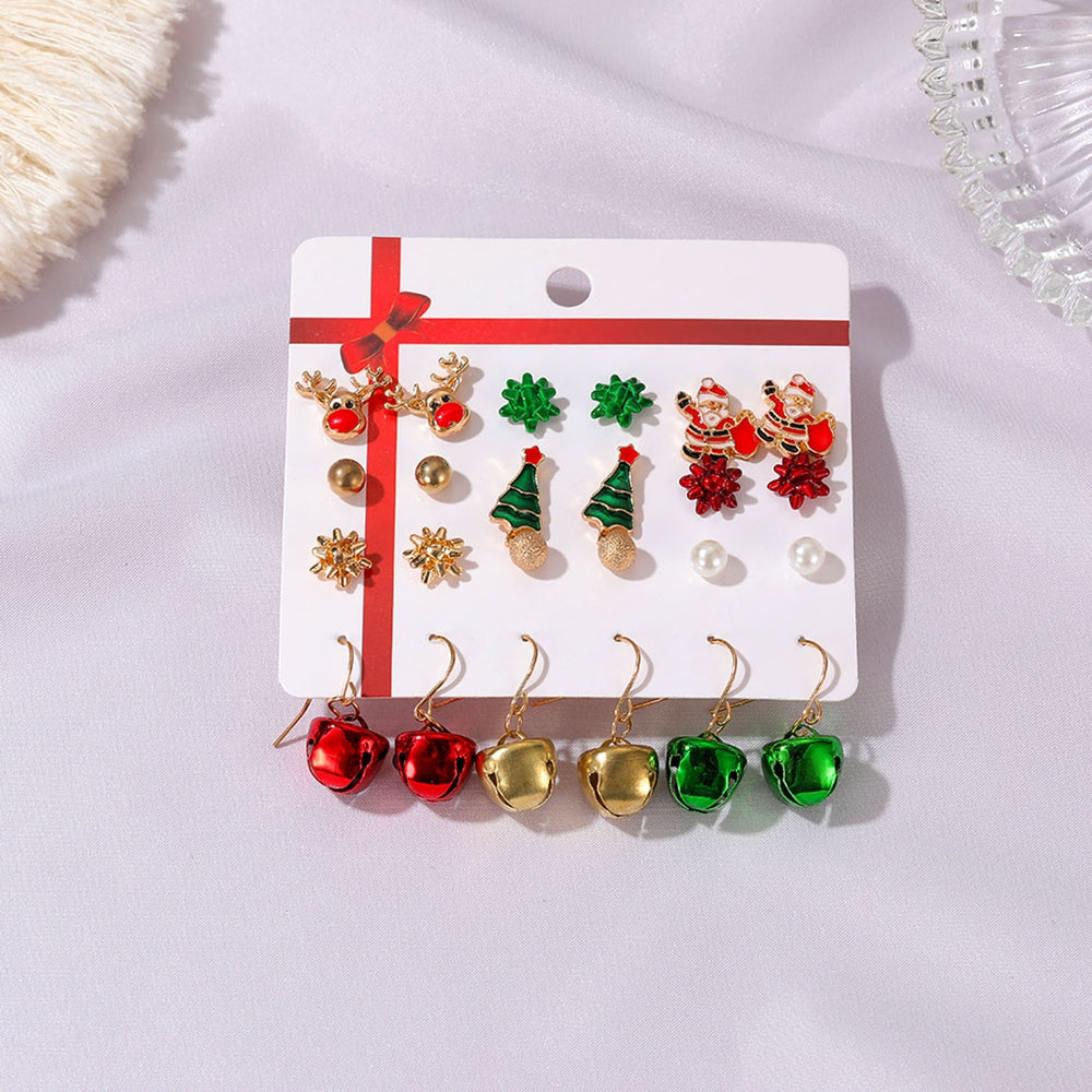 12 Pairs Christmas Earrings Colorful Exquisite Bell Elk Stud Earrings for Year Image 2