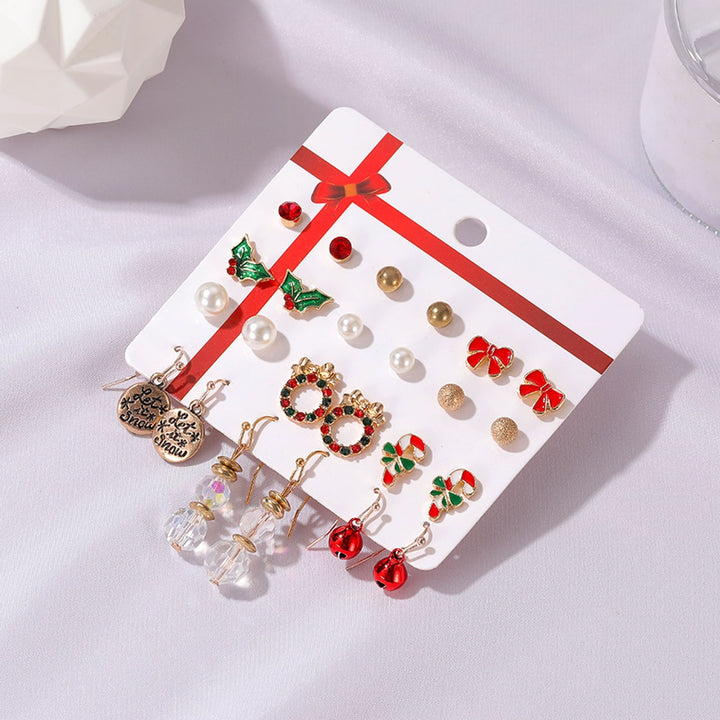 12 Pairs Christmas Earrings Colorful Exquisite Bell Elk Stud Earrings for Year Image 4