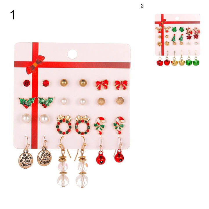 12 Pairs Christmas Earrings Colorful Exquisite Bell Elk Stud Earrings for Year Image 7