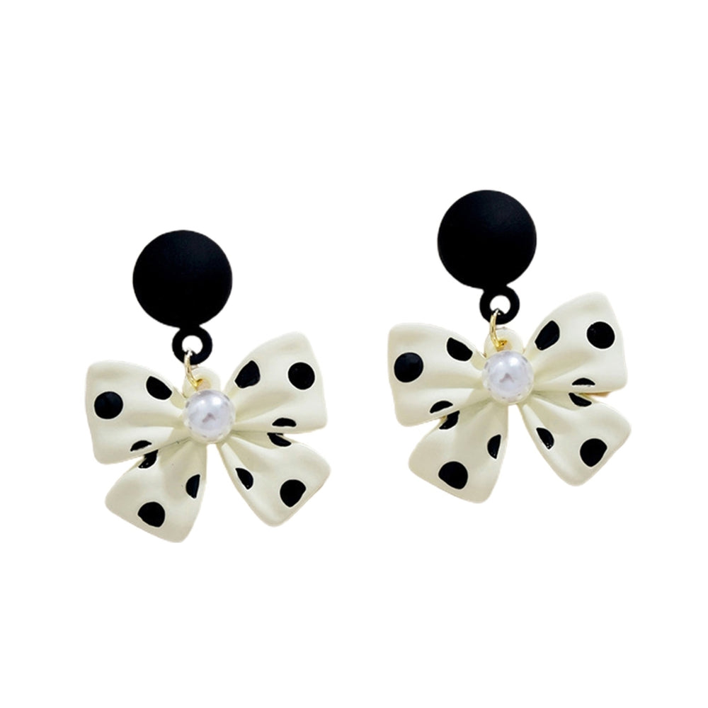 1 Pair Cute Elegant Alloy Women Earrings Faux Pearl Bow Knot Drop Earrings Jewelry Accessory Image 2