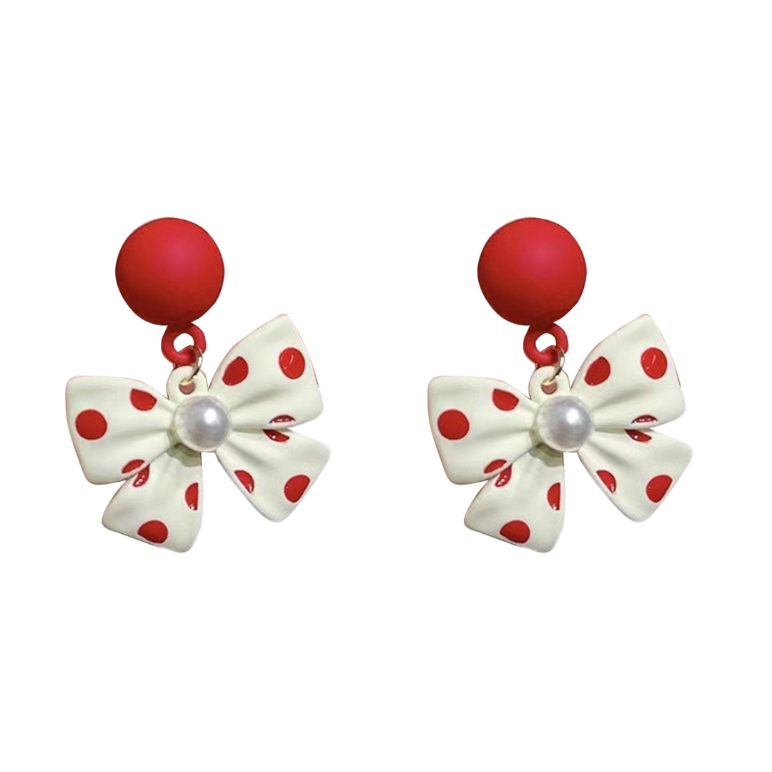 1 Pair Cute Elegant Alloy Women Earrings Faux Pearl Bow Knot Drop Earrings Jewelry Accessory Image 3