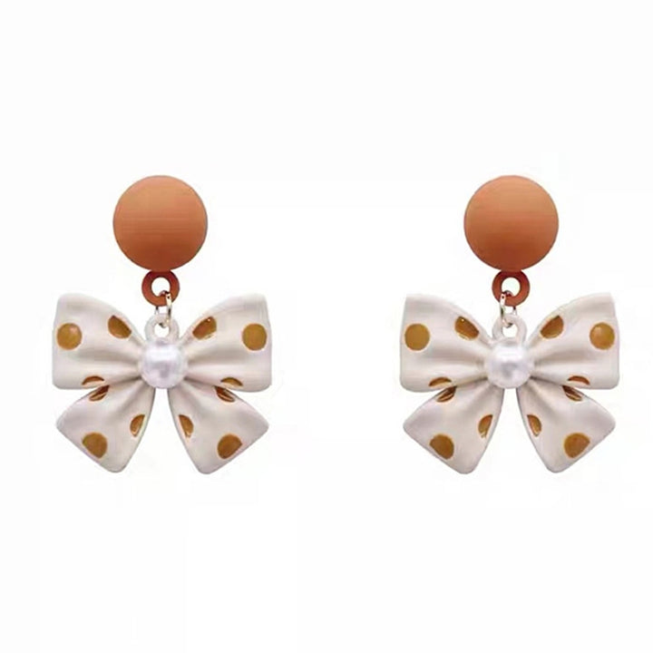 1 Pair Cute Elegant Alloy Women Earrings Faux Pearl Bow Knot Drop Earrings Jewelry Accessory Image 4