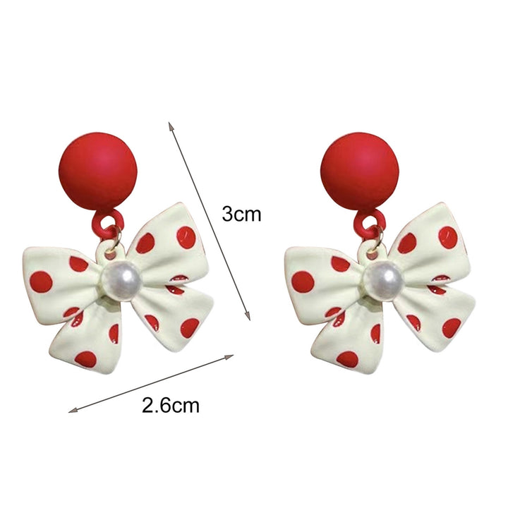 1 Pair Cute Elegant Alloy Women Earrings Faux Pearl Bow Knot Drop Earrings Jewelry Accessory Image 8