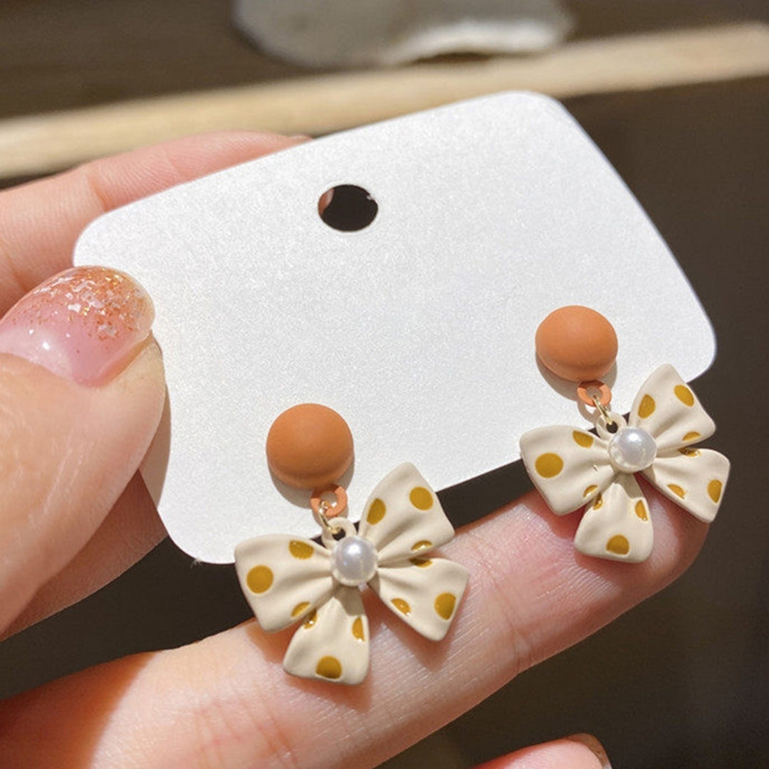 1 Pair Cute Elegant Alloy Women Earrings Faux Pearl Bow Knot Drop Earrings Jewelry Accessory Image 9