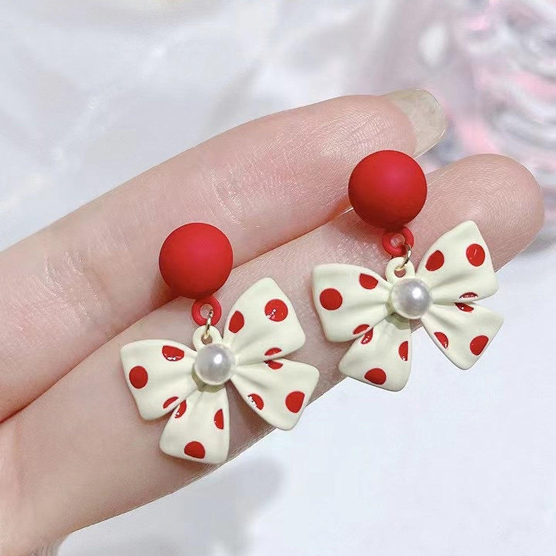 1 Pair Cute Elegant Alloy Women Earrings Faux Pearl Bow Knot Drop Earrings Jewelry Accessory Image 10