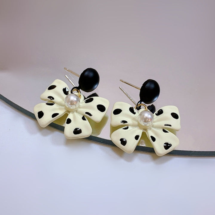 1 Pair Cute Elegant Alloy Women Earrings Faux Pearl Bow Knot Drop Earrings Jewelry Accessory Image 12