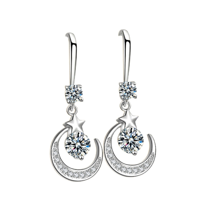 1 Pair Women Earrings Moon Star Rhinestones Jewelry Elegant Geometry Hook Earrings for Daily Wear Image 2