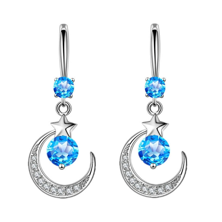 1 Pair Women Earrings Moon Star Rhinestones Jewelry Elegant Geometry Hook Earrings for Daily Wear Image 3