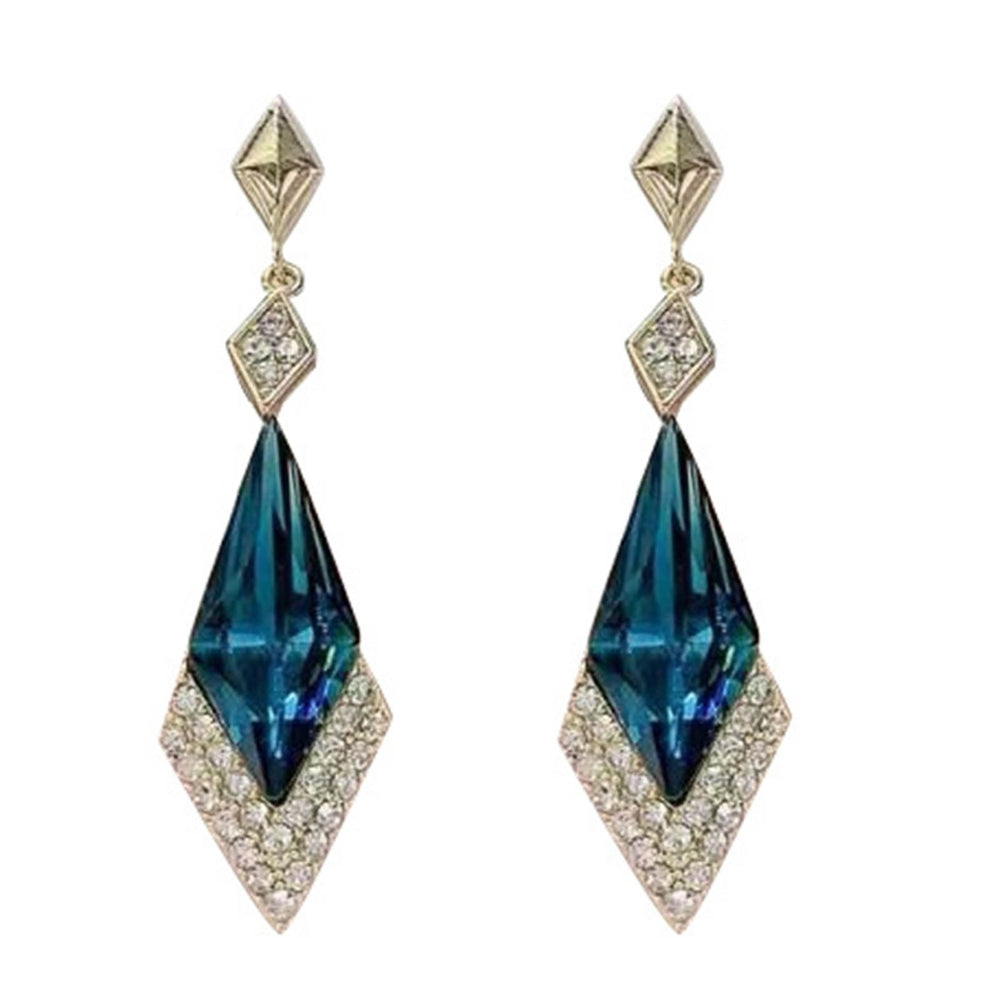 1 Pair Women Earrings Rhombus Rhinestones Faux Crystal Lightweight Sparkling Dangle Earrings for Banquet Image 2