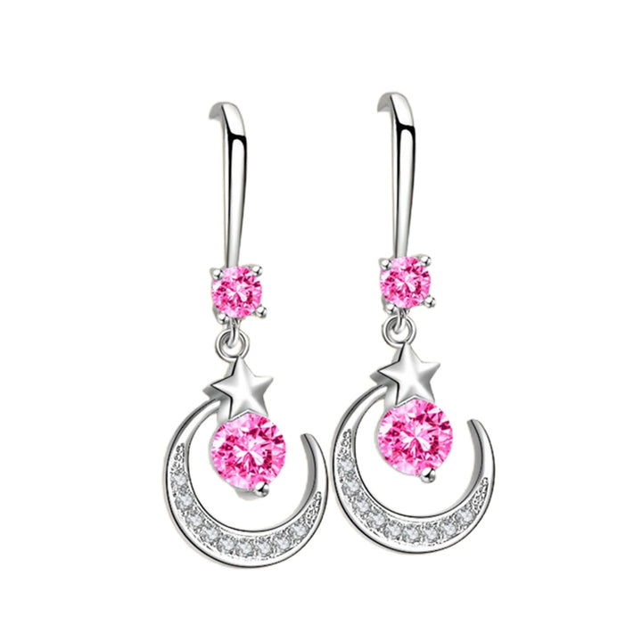 1 Pair Women Earrings Moon Star Rhinestones Jewelry Elegant Geometry Hook Earrings for Daily Wear Image 4