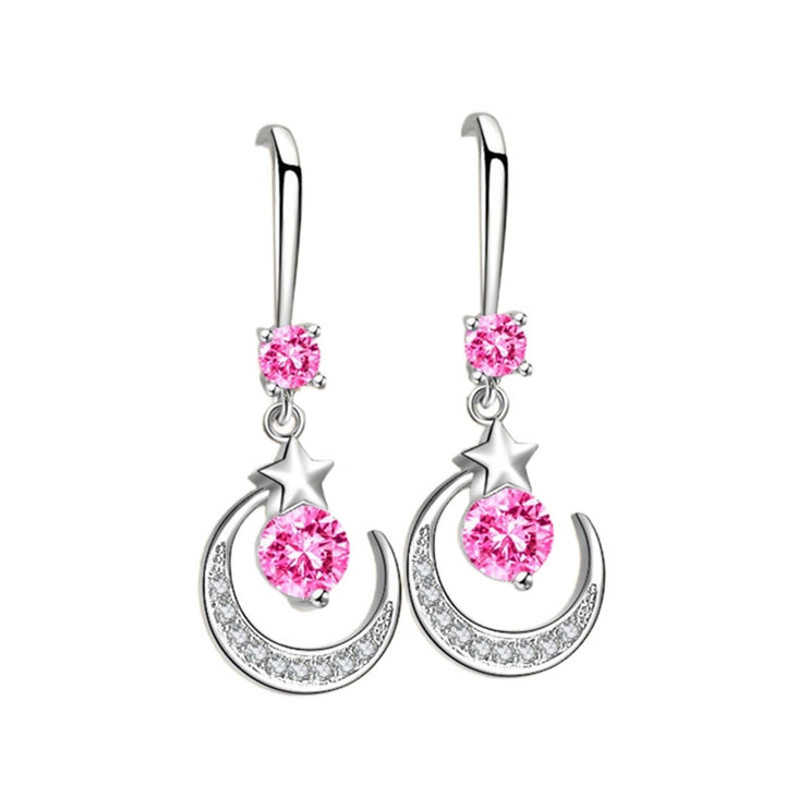 1 Pair Women Earrings Moon Star Rhinestones Jewelry Elegant Geometry Hook Earrings for Daily Wear Image 1