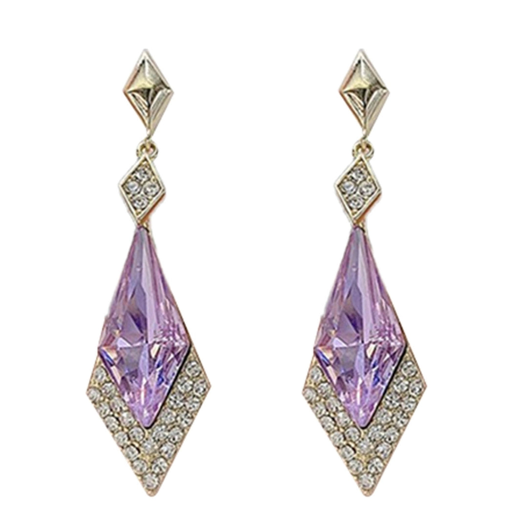 1 Pair Women Earrings Rhombus Rhinestones Faux Crystal Lightweight Sparkling Dangle Earrings for Banquet Image 3