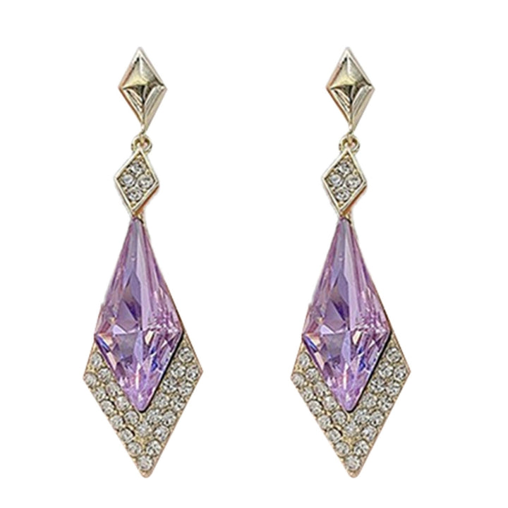 1 Pair Women Earrings Rhombus Rhinestones Faux Crystal Lightweight Sparkling Dangle Earrings for Banquet Image 3