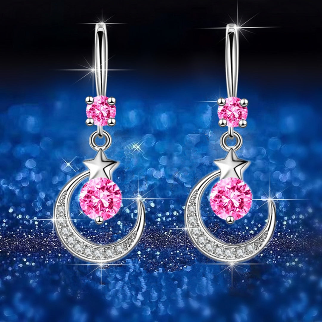 1 Pair Women Earrings Moon Star Rhinestones Jewelry Elegant Geometry Hook Earrings for Daily Wear Image 7