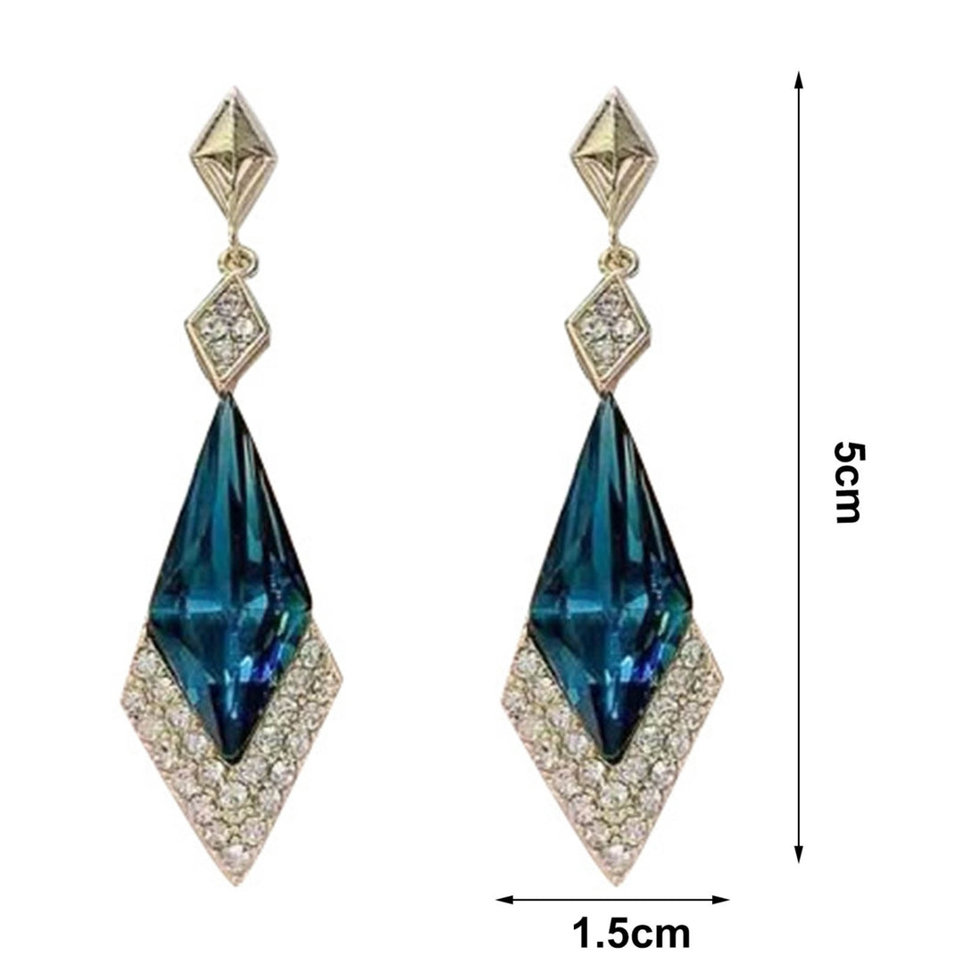 1 Pair Women Earrings Rhombus Rhinestones Faux Crystal Lightweight Sparkling Dangle Earrings for Banquet Image 7