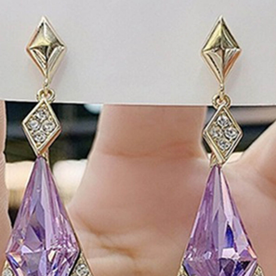 1 Pair Women Earrings Rhombus Rhinestones Faux Crystal Lightweight Sparkling Dangle Earrings for Banquet Image 11