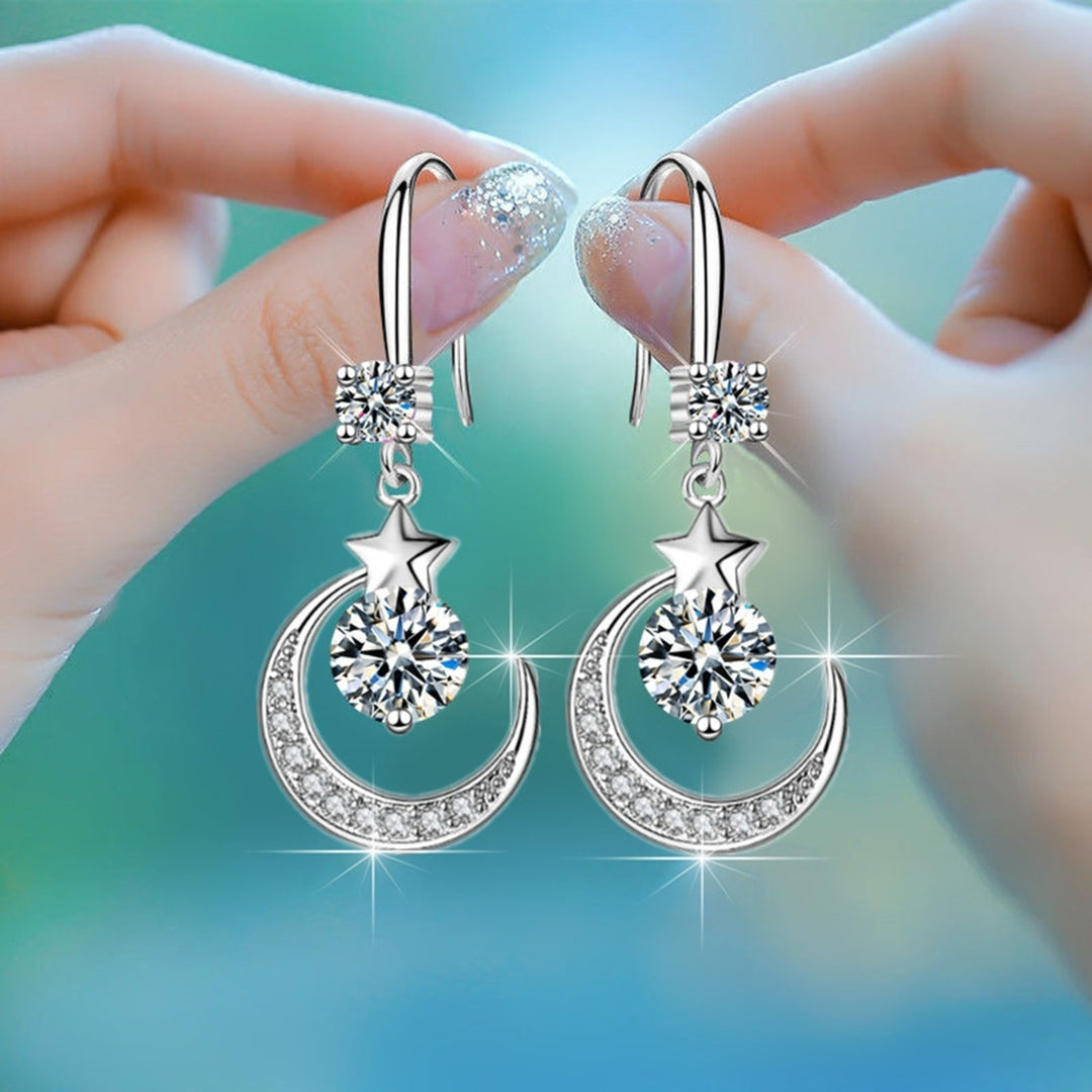 1 Pair Women Earrings Moon Star Rhinestones Jewelry Elegant Geometry Hook Earrings for Daily Wear Image 12