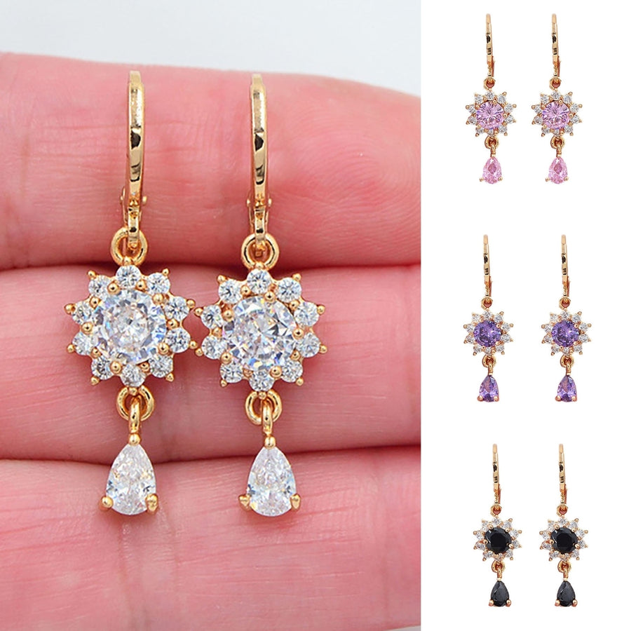 1 Pair Dangle Earrings Flower Shape Rhinestone Jewelry Electroplated Long Lasting Drop Earrings for Daily Wear Image 1