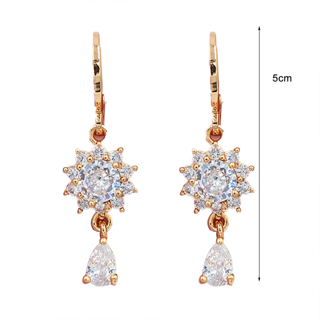 1 Pair Dangle Earrings Flower Shape Rhinestone Jewelry Electroplated Long Lasting Drop Earrings for Daily Wear Image 4
