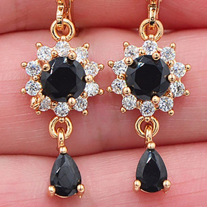 1 Pair Dangle Earrings Flower Shape Rhinestone Jewelry Electroplated Long Lasting Drop Earrings for Daily Wear Image 7