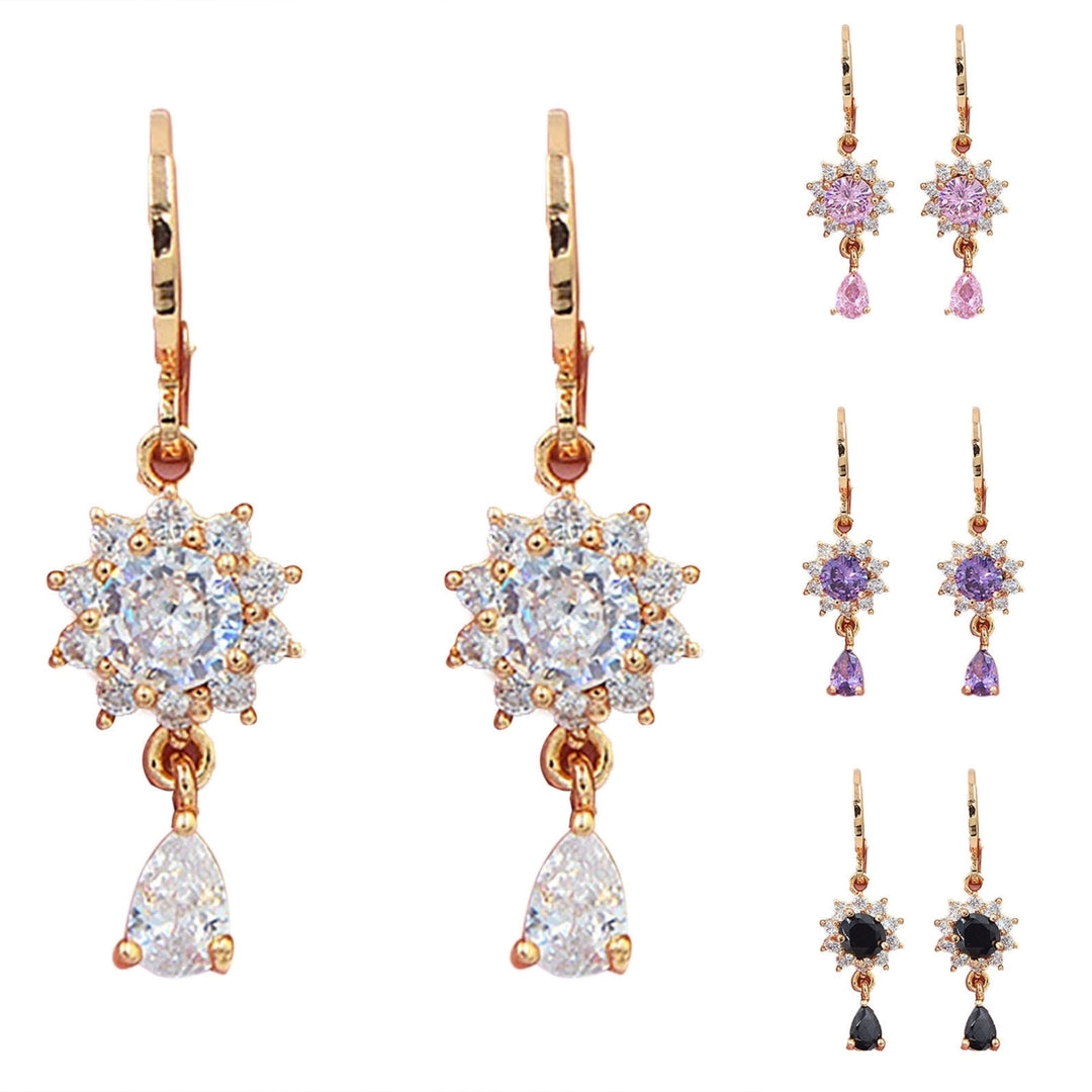 1 Pair Dangle Earrings Flower Shape Rhinestone Jewelry Electroplated Long Lasting Drop Earrings for Daily Wear Image 8
