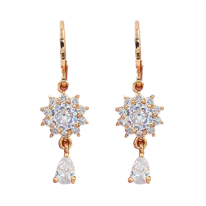 1 Pair Dangle Earrings Flower Shape Rhinestone Jewelry Electroplated Long Lasting Drop Earrings for Daily Wear Image 9