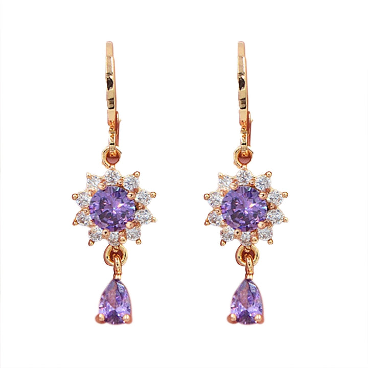 1 Pair Dangle Earrings Flower Shape Rhinestone Jewelry Electroplated Long Lasting Drop Earrings for Daily Wear Image 10