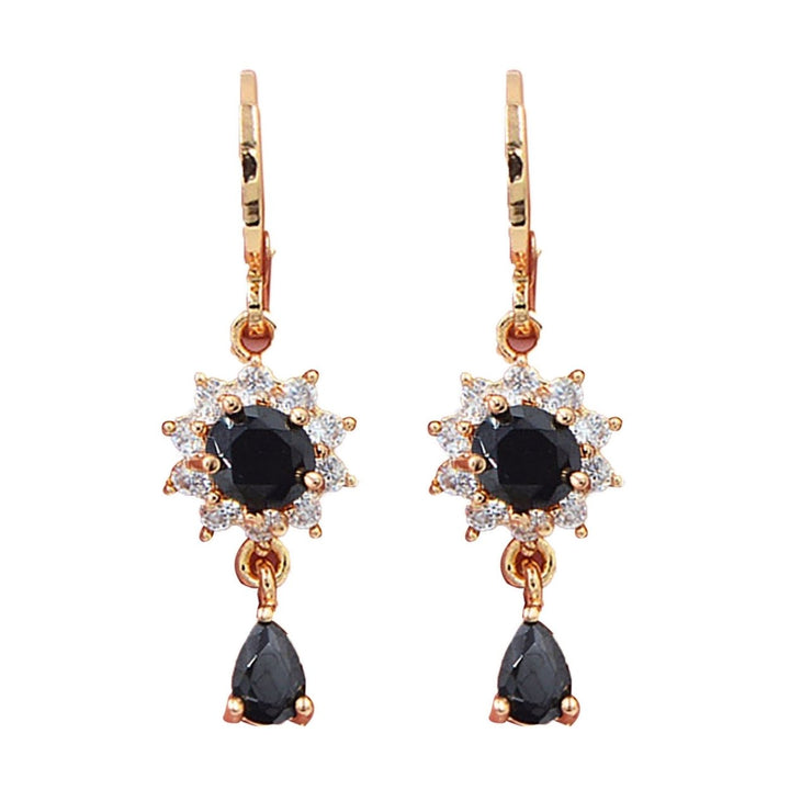 1 Pair Dangle Earrings Flower Shape Rhinestone Jewelry Electroplated Long Lasting Drop Earrings for Daily Wear Image 1