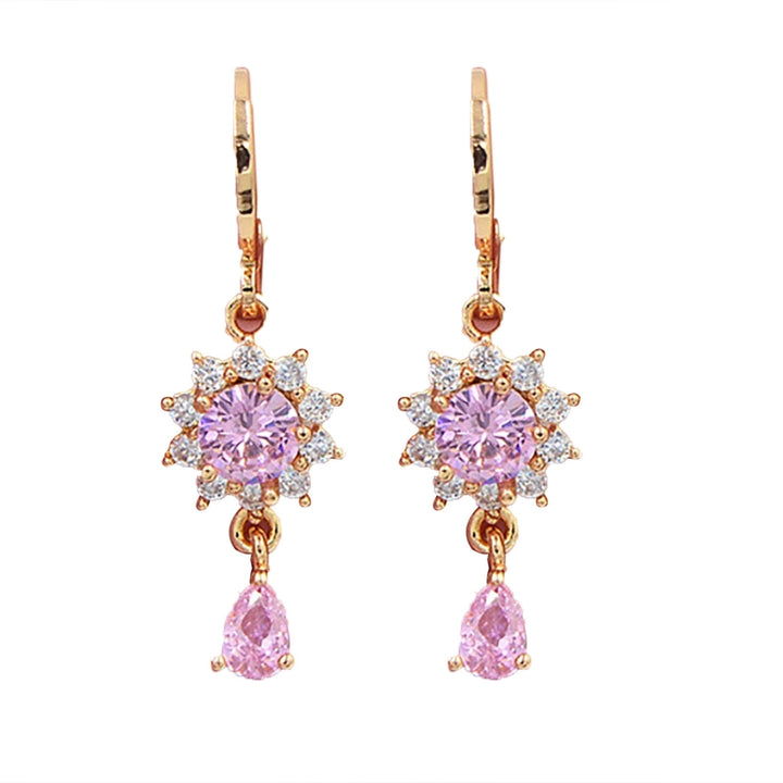1 Pair Dangle Earrings Flower Shape Rhinestone Jewelry Electroplated Long Lasting Drop Earrings for Daily Wear Image 12