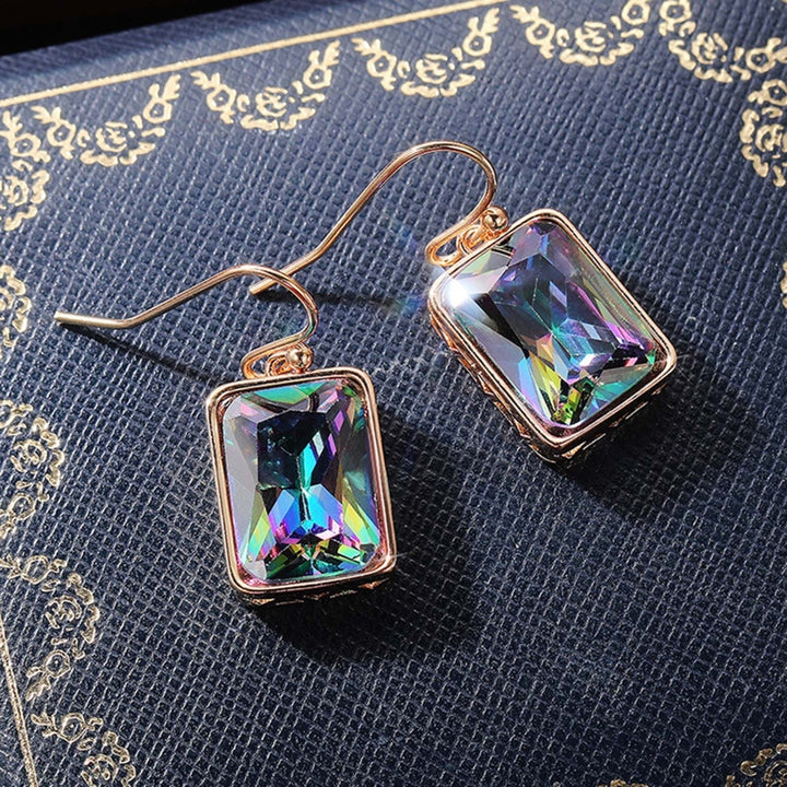 1 Pair Shiny Luxury Drop Earrings Copper Multicolor Cubic Zirconia Hook Earrings Party Jewelry Image 3