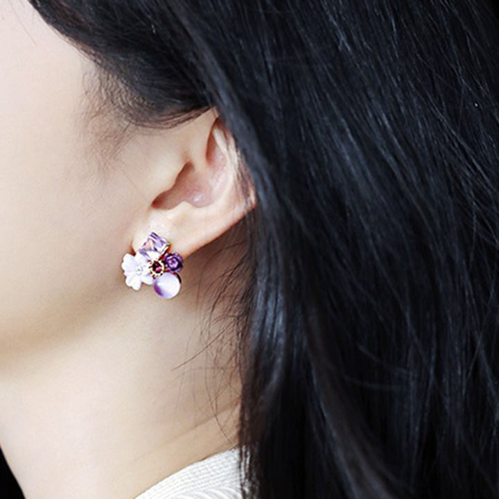 1 Pair Exquisite Charming Women Earrings Gift Rhinestone Purple Flower Stud Earrings Jewelry Accessory Image 3