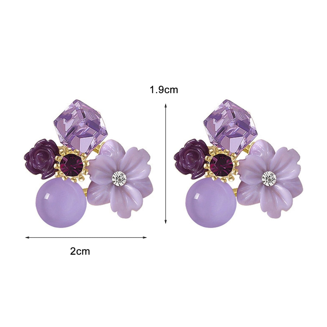 1 Pair Exquisite Charming Women Earrings Gift Rhinestone Purple Flower Stud Earrings Jewelry Accessory Image 4