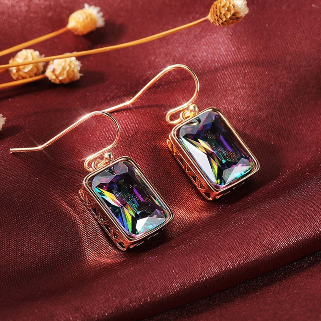 1 Pair Shiny Luxury Drop Earrings Copper Multicolor Cubic Zirconia Hook Earrings Party Jewelry Image 6