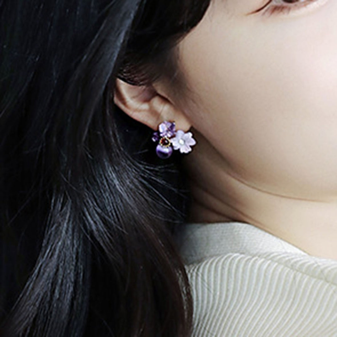 1 Pair Exquisite Charming Women Earrings Gift Rhinestone Purple Flower Stud Earrings Jewelry Accessory Image 9