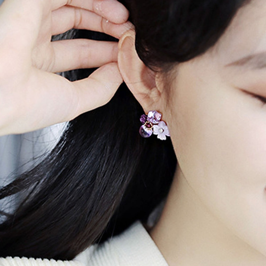 1 Pair Exquisite Charming Women Earrings Gift Rhinestone Purple Flower Stud Earrings Jewelry Accessory Image 10