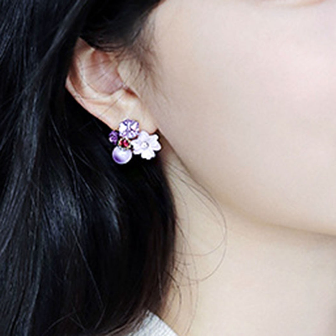 1 Pair Exquisite Charming Women Earrings Gift Rhinestone Purple Flower Stud Earrings Jewelry Accessory Image 11