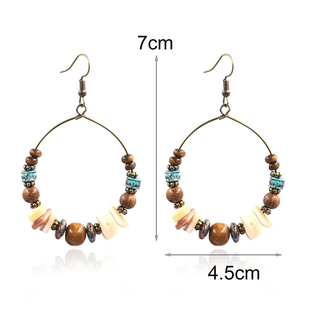 1 Pair Shell Exaggerated Retro Earrings Alloy Wood Beads Round Boho Earrings Fashion Jewelry Image 4
