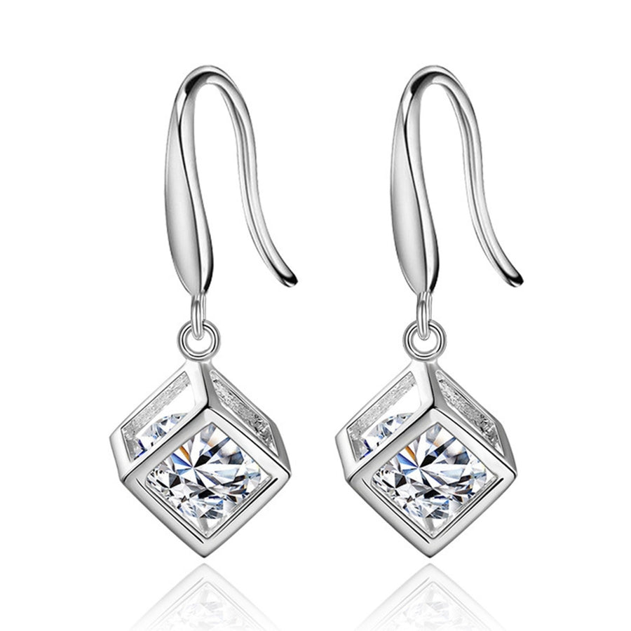1 Pair Hook Earrings Square Pendant Rhinestone Jewelry Delicate Long Lasting Drop Earrings for Daily Wear Image 1
