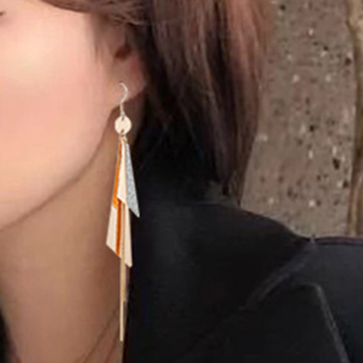 1 Pair Dangle Earrings Geometric Tassel Long Anti-allergy Lady Drop Earrings for Gift Image 2