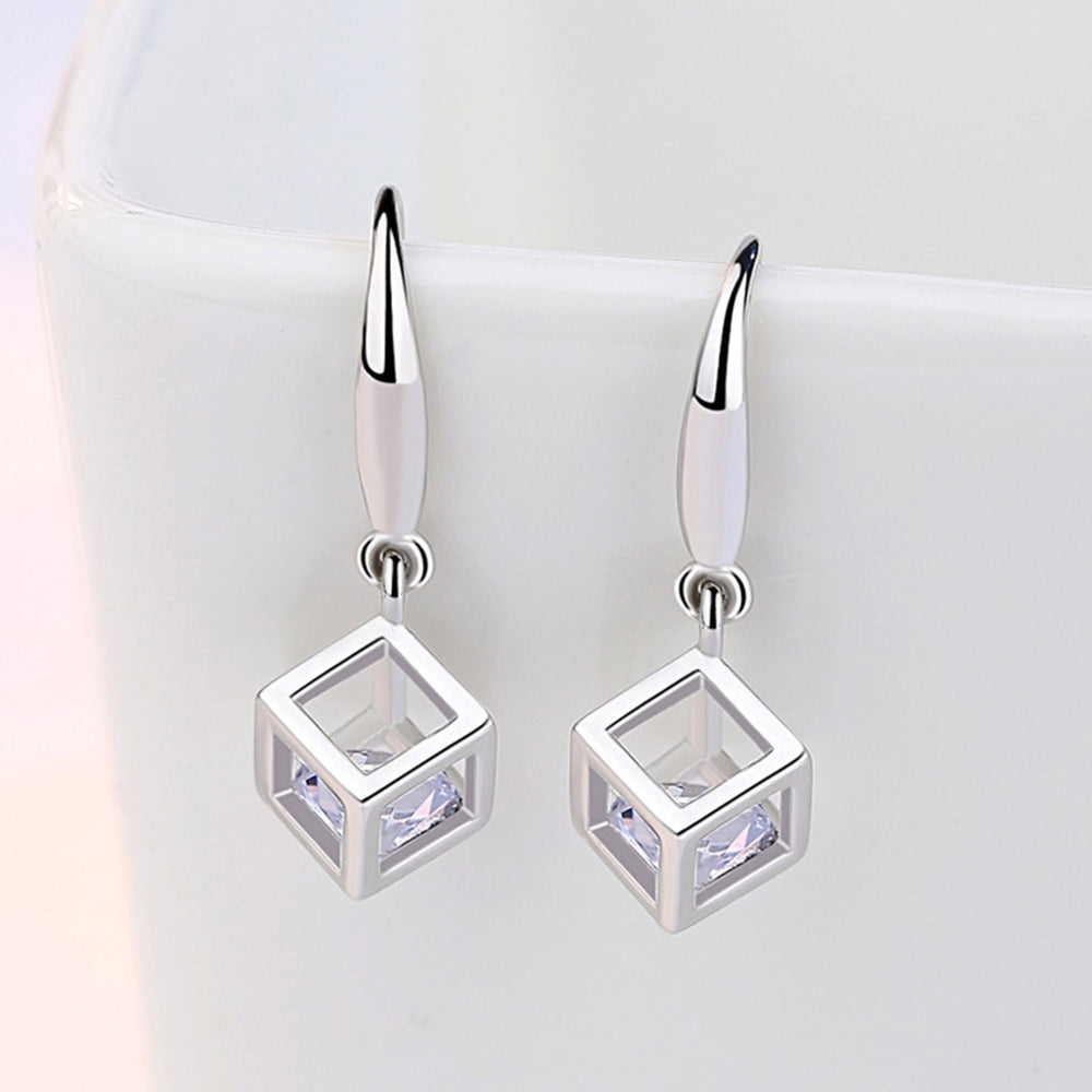 1 Pair Hook Earrings Square Pendant Rhinestone Jewelry Delicate Long Lasting Drop Earrings for Daily Wear Image 2