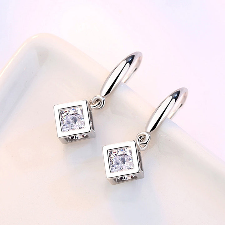 1 Pair Hook Earrings Square Pendant Rhinestone Jewelry Delicate Long Lasting Drop Earrings for Daily Wear Image 3