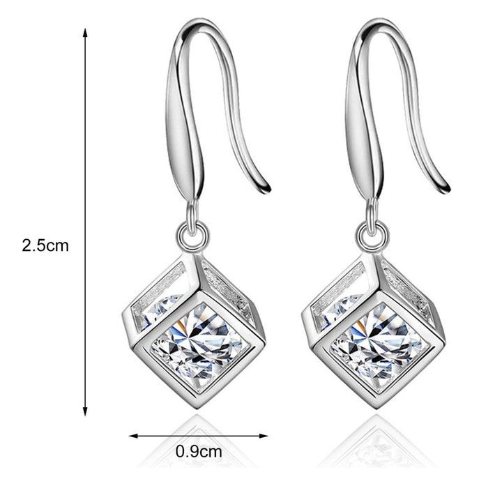 1 Pair Hook Earrings Square Pendant Rhinestone Jewelry Delicate Long Lasting Drop Earrings for Daily Wear Image 4