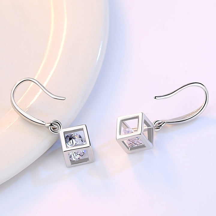 1 Pair Hook Earrings Square Pendant Rhinestone Jewelry Delicate Long Lasting Drop Earrings for Daily Wear Image 6