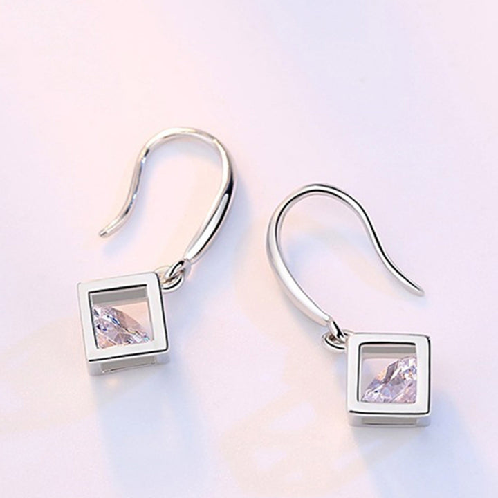 1 Pair Hook Earrings Square Pendant Rhinestone Jewelry Delicate Long Lasting Drop Earrings for Daily Wear Image 7