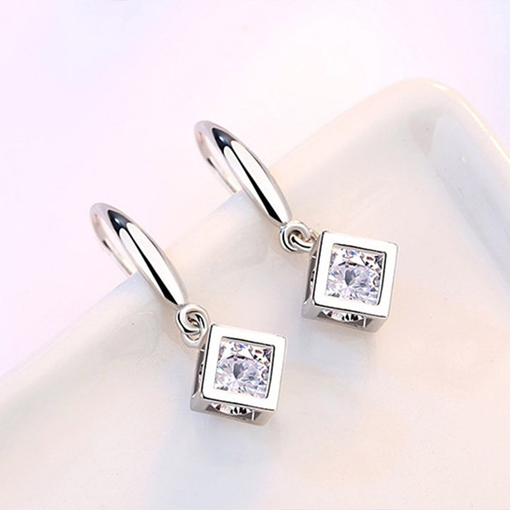 1 Pair Hook Earrings Square Pendant Rhinestone Jewelry Delicate Long Lasting Drop Earrings for Daily Wear Image 8