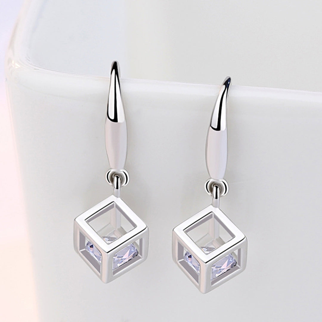 1 Pair Hook Earrings Square Pendant Rhinestone Jewelry Delicate Long Lasting Drop Earrings for Daily Wear Image 9