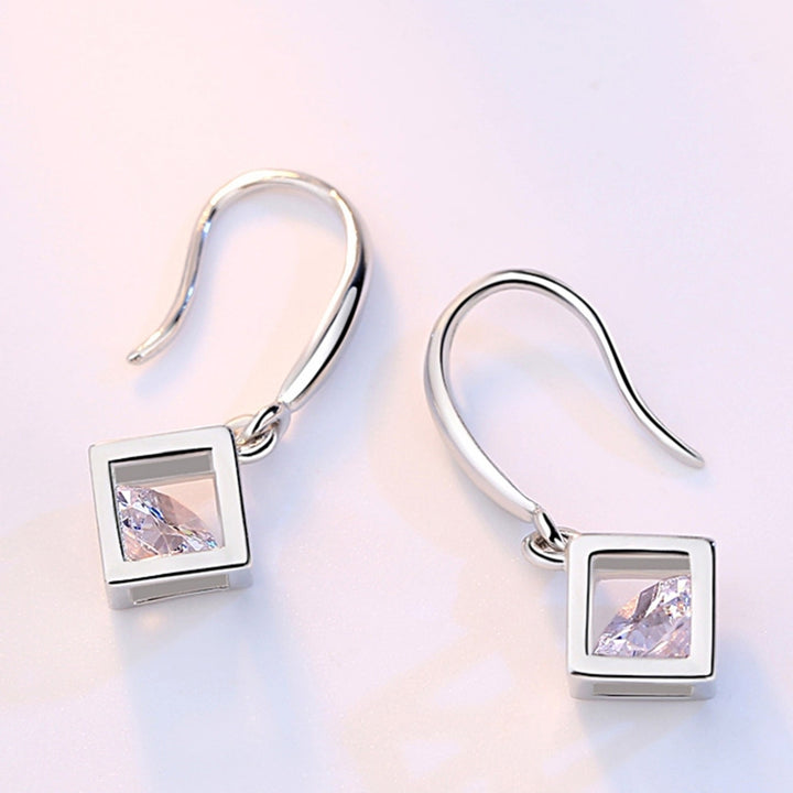 1 Pair Hook Earrings Square Pendant Rhinestone Jewelry Delicate Long Lasting Drop Earrings for Daily Wear Image 10