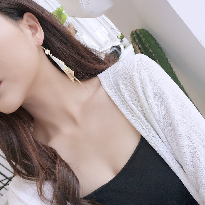 1 Pair Dangle Earrings Geometric Tassel Long Anti-allergy Lady Drop Earrings for Gift Image 9